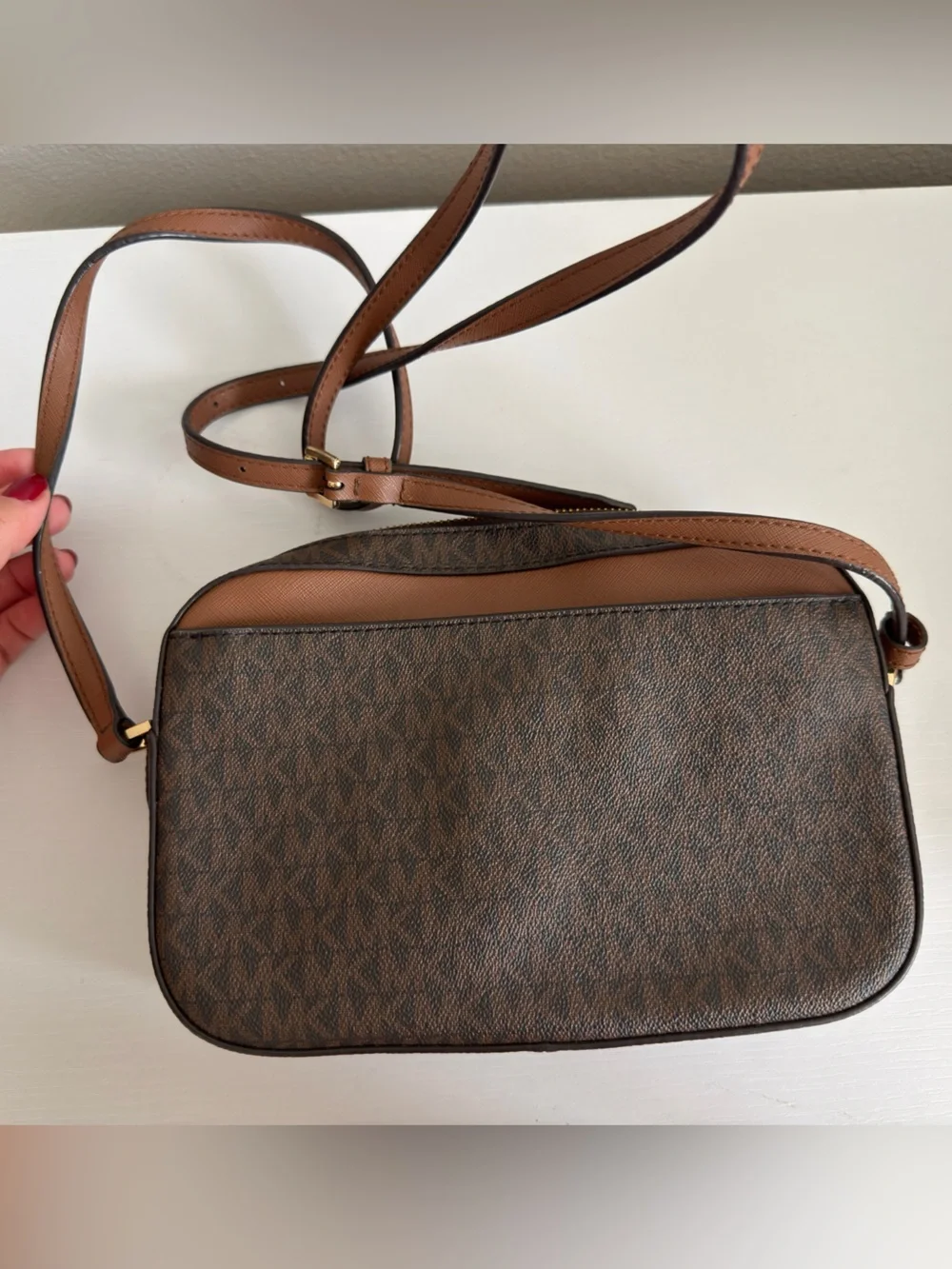 Michael Kors Brown Monogram Crossbody with Gold Trim